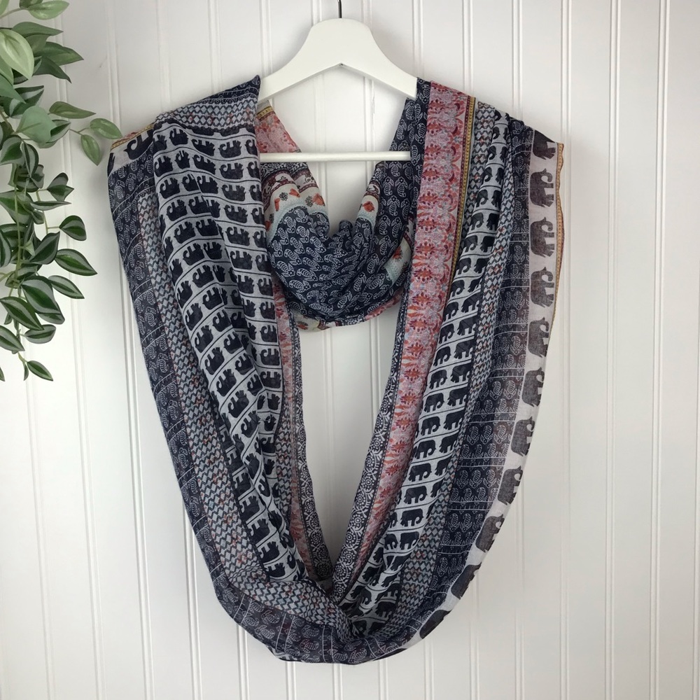 Navy Elephant Pattern Light Infinity Scarf, Ardene